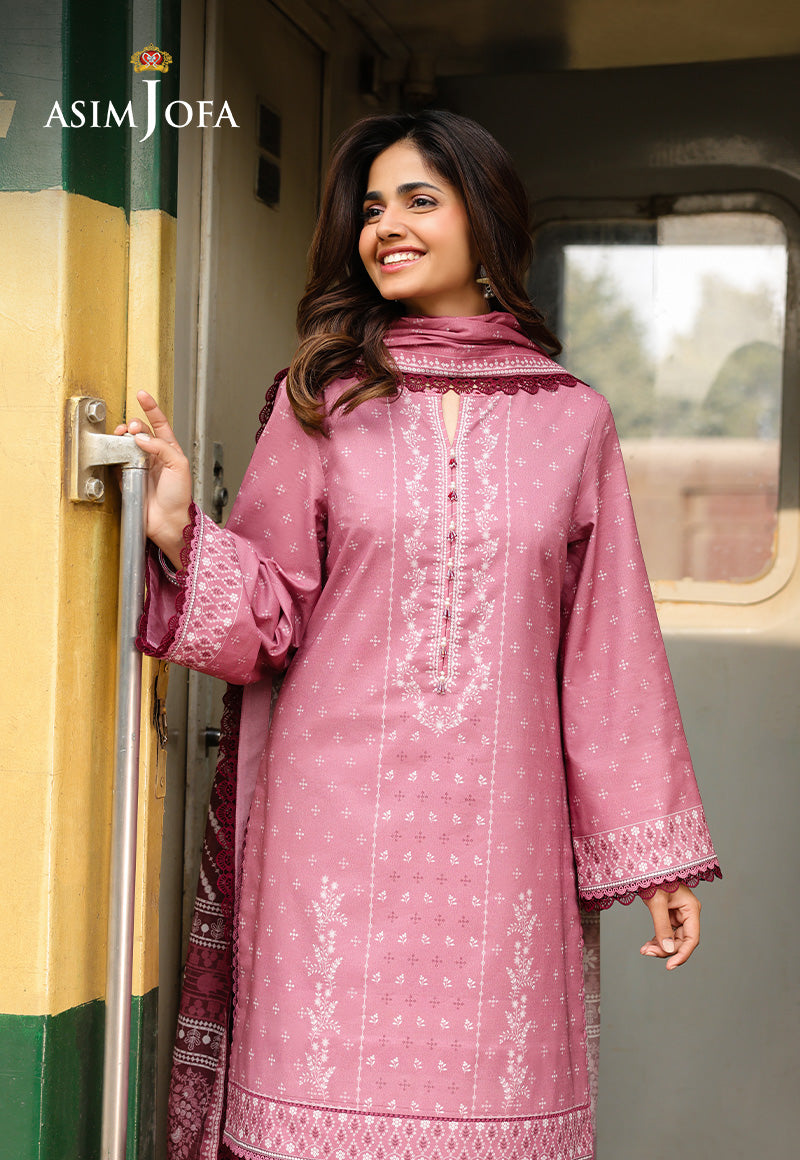 Asim Jofa 3 Piece Custom Stitched Suit - Pink - LB29814