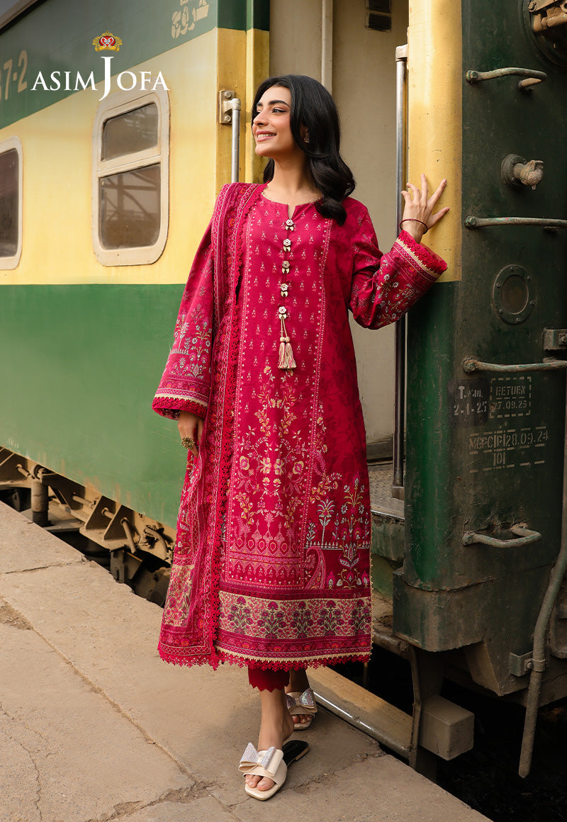 Asim Jofa 3 Piece Custom Stitched Suit - Pink - LB29804