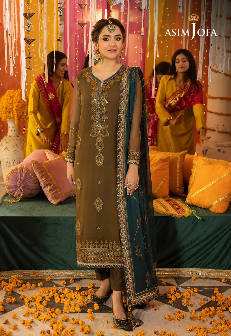 Asim Jofa 3 piece Custom Stitched Suit - Green - LB285449