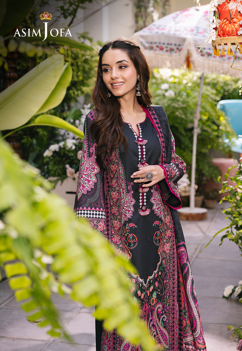 Asim Jofa 3 Piece Custom Stitched Suit - Black - LB287501