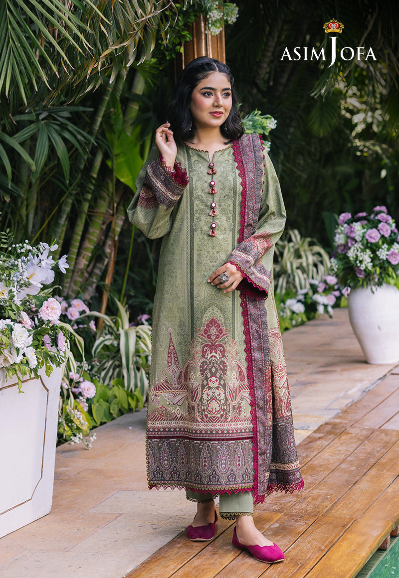 Asim Jofa 3 Piece Custom Stitched Suit - Green - LB287498