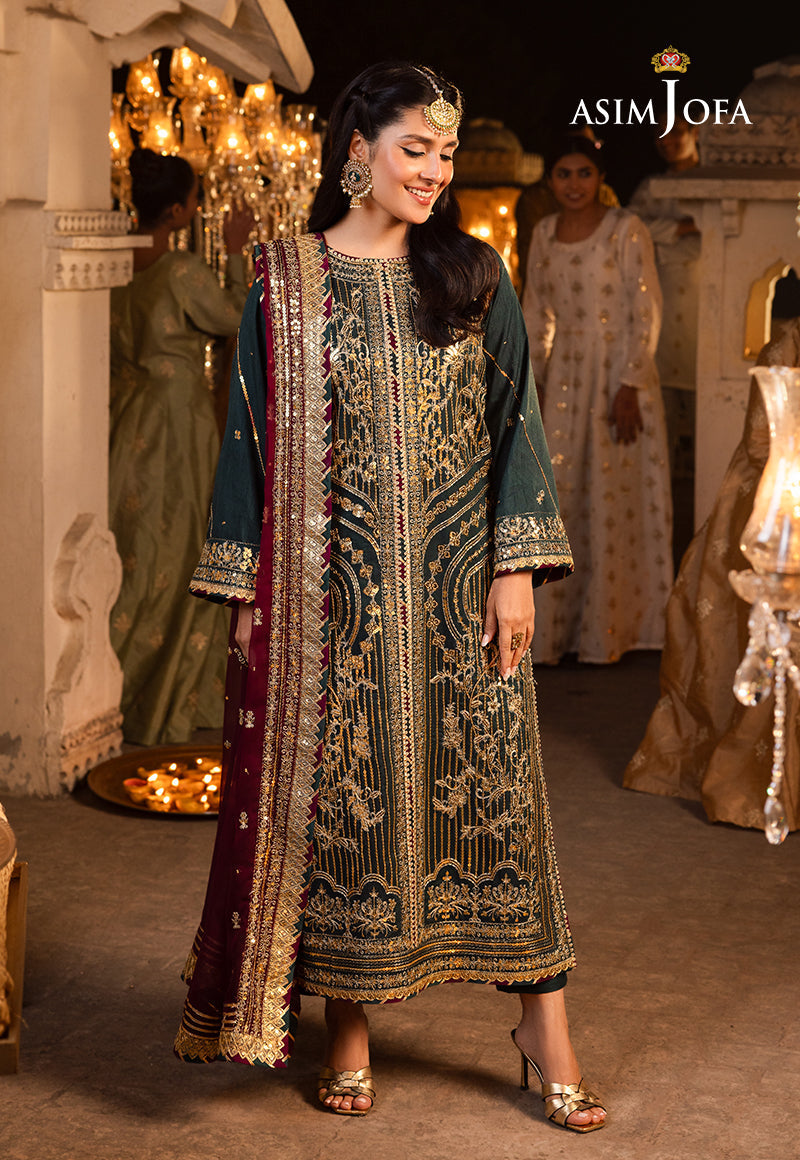 Asim Jofa 3 Piece Custom Stitched Suit - Green - LB285476