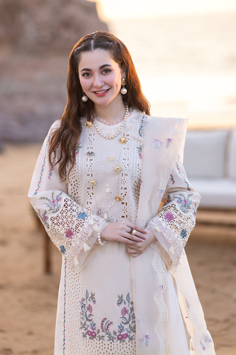 Qalamkar 3 Piece Custom Stitched Suit - Beige - LB285859