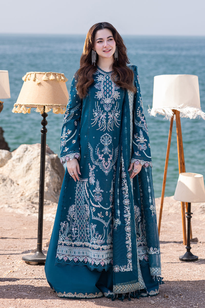 Qalamkar 3 Piece Custom Stitched Suit - Blue - LB285858