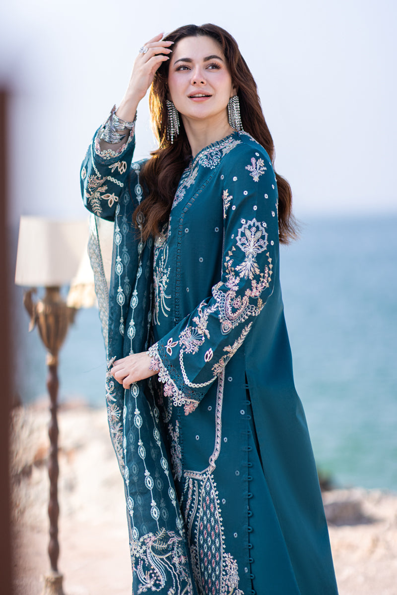 Qalamkar 3 Piece Custom Stitched Suit - Blue - LB285858