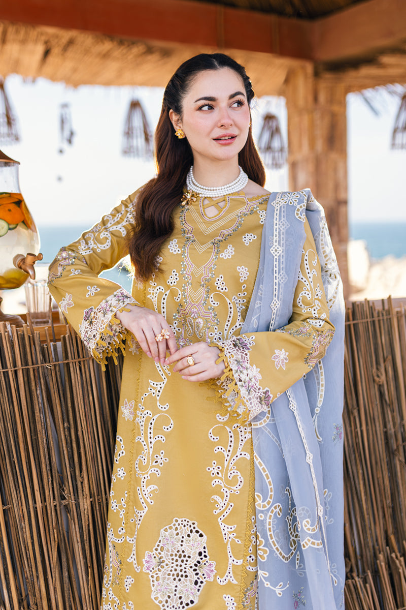 Qalamkar 3 Piece Custom Stitched Suit - Yellow - LB285861