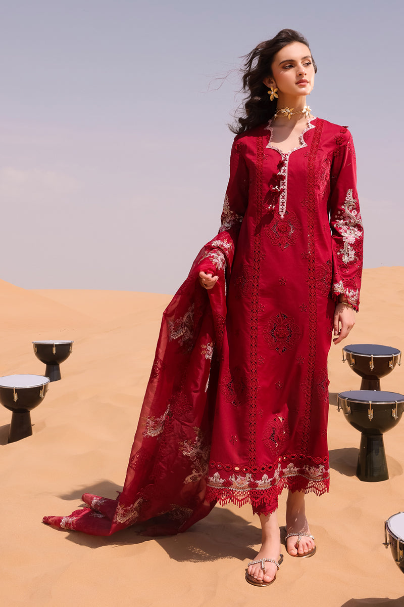 Qalamkar 3 Piece Custom Stitched Suit - Red - LB286783