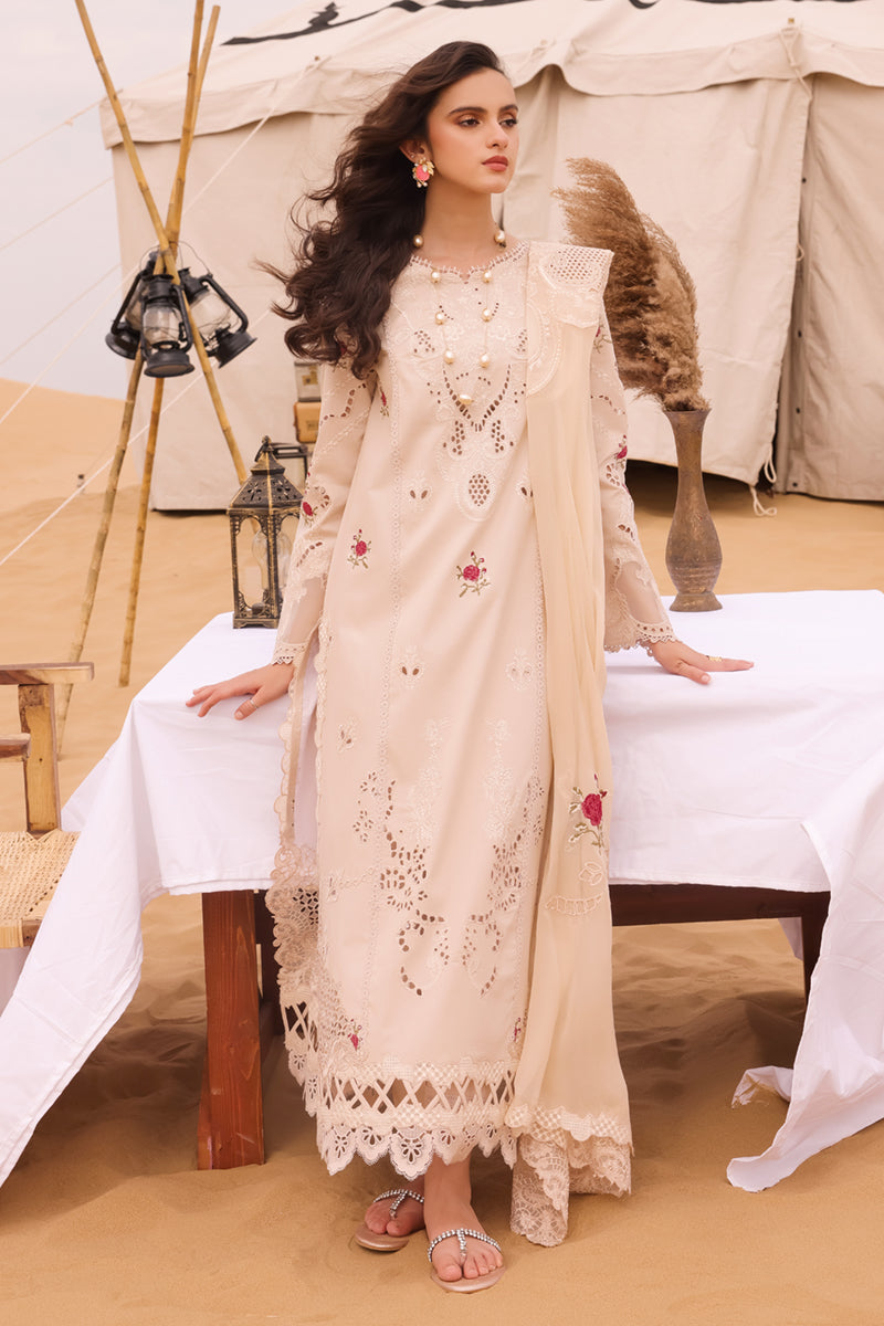 Qalamkar 3 Piece Custom Stitched Suit - Beige - LB286780