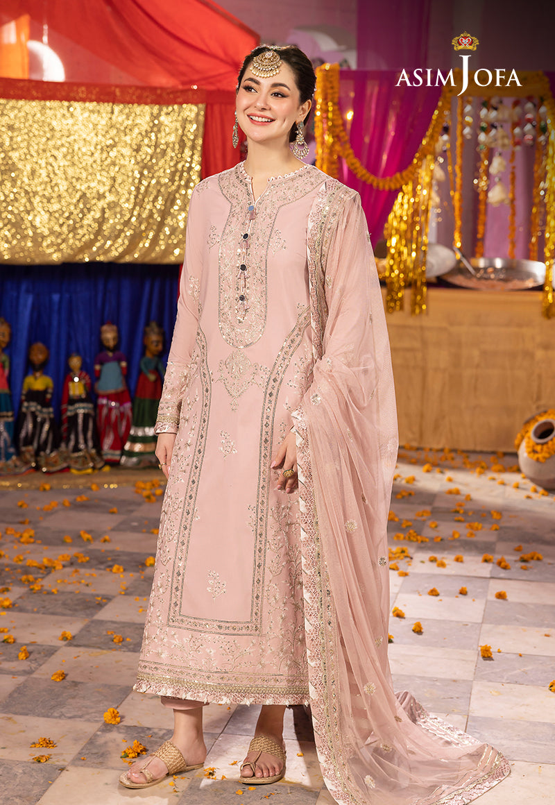 Asim Jofa 3 piece Custom Stitched Suit - Pink - LB285444