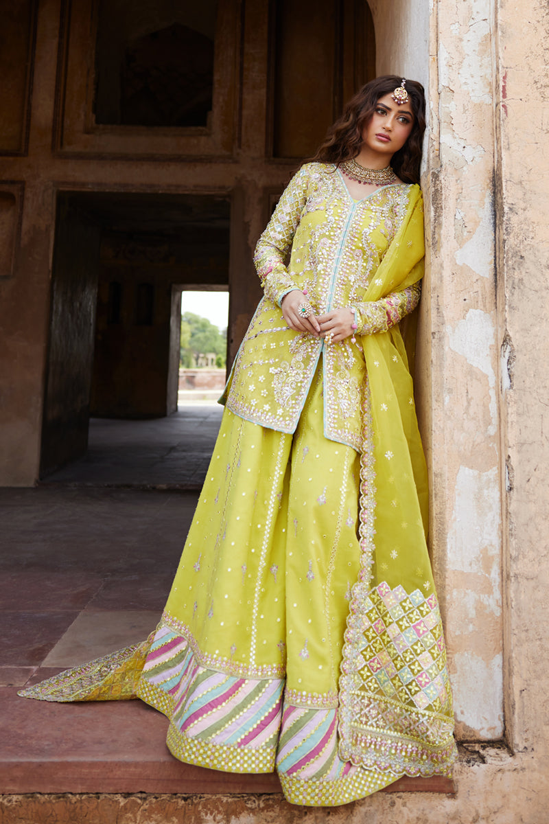 Qalamkar 3 Piece Custom Stitched Suit - Yellow - LB289086