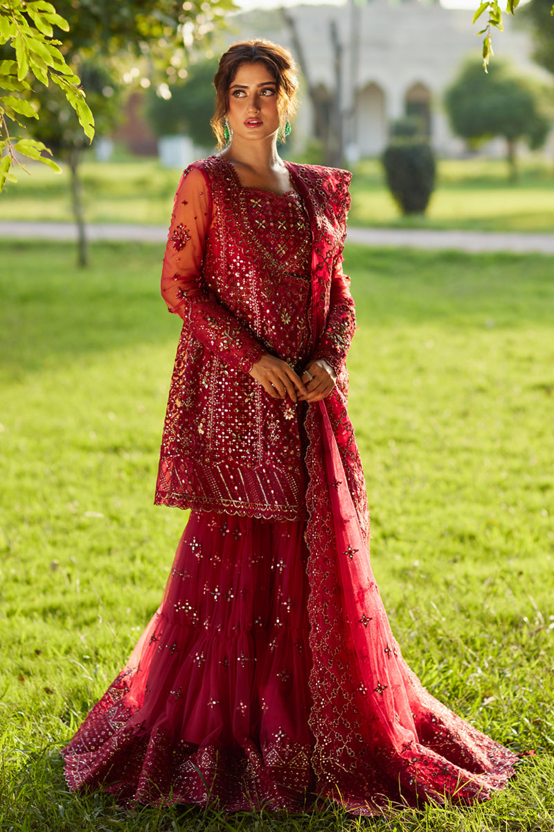 Qalamkar 3 Piece Custom Stitched Suit - Red - LB289084