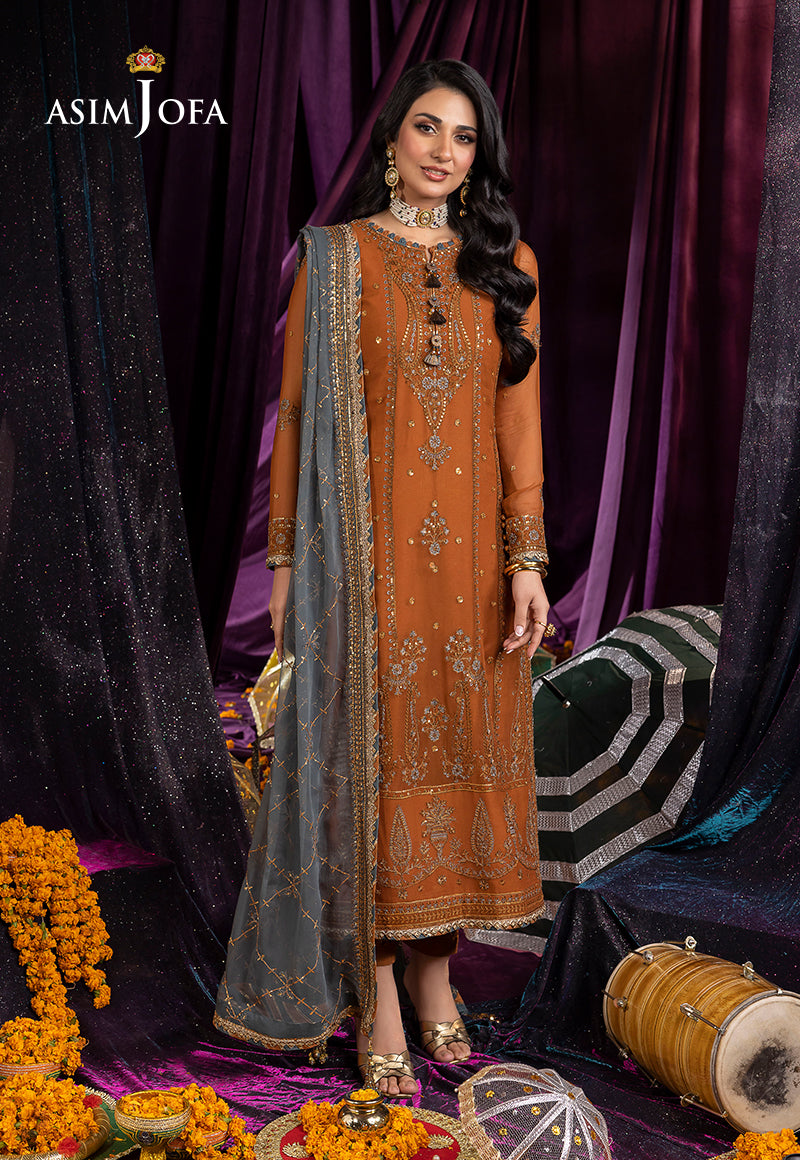 Asim Jofa 3 piece Custom Stitched Suit - Brown - LB285459