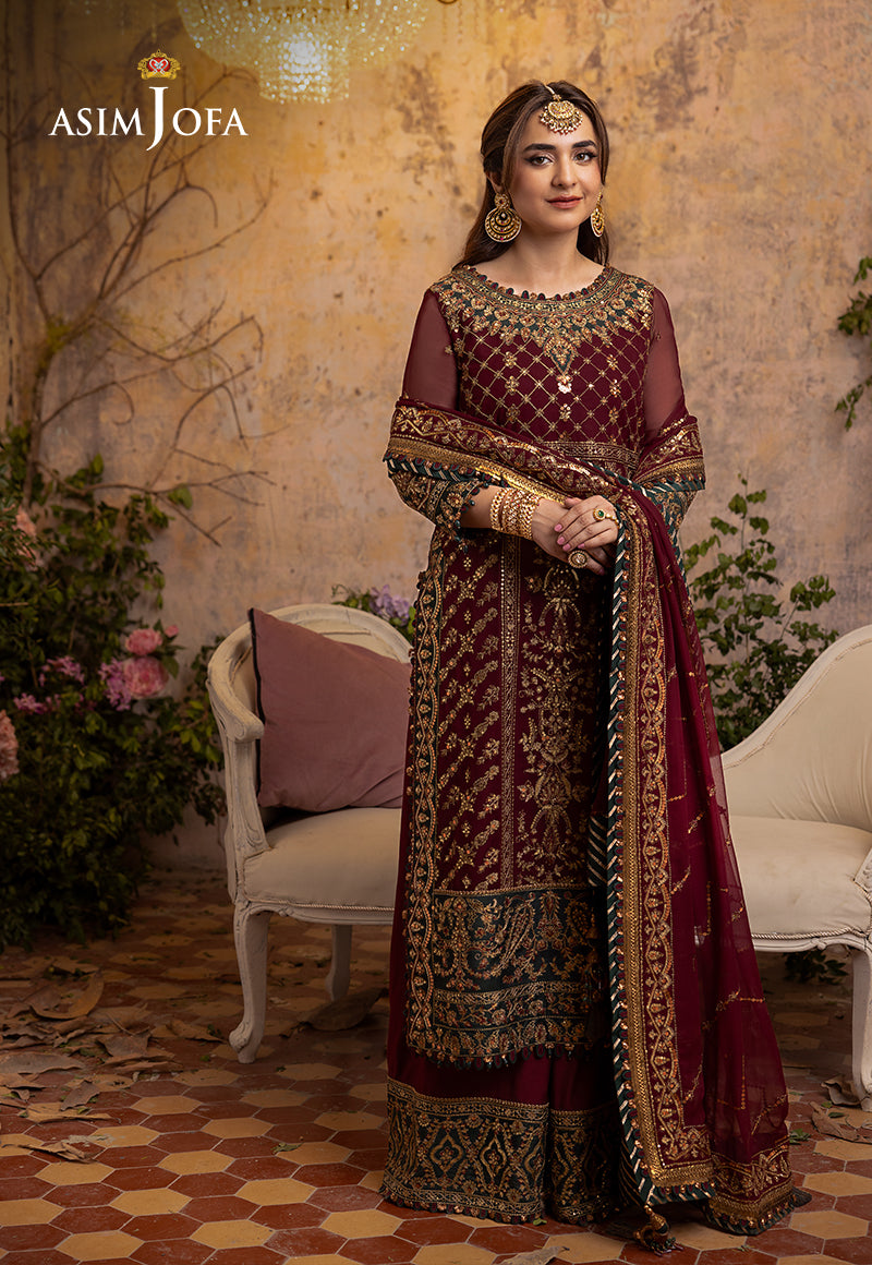 Asim Jofa 3 Piece Custom Stitched Suit - Maroon - LB285200