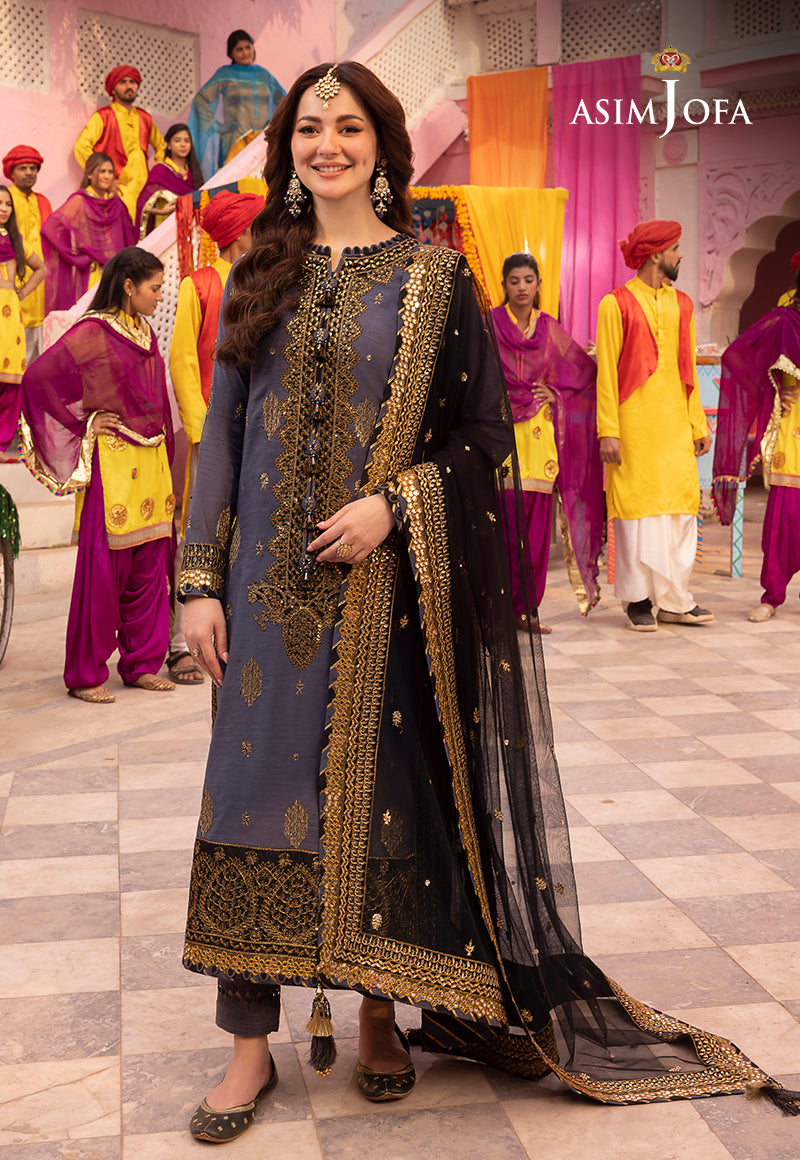 Asim Jofa 3 piece Custom Stitched Suit - Gray - LB285447