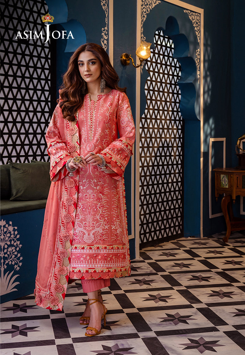 Asim Jofa 3 Piece Custom Stitched Suit - Pink - LB286455