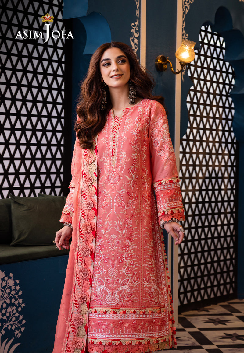 Asim Jofa 3 Piece Custom Stitched Suit - Pink - LB286455