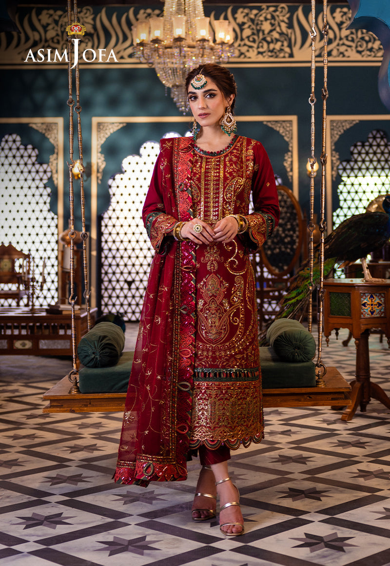 Asim Jofa 3 Piece Custom Stitched Suit - Red - LB286460