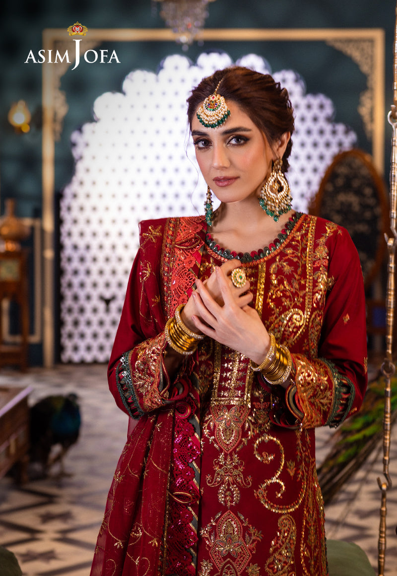 Asim Jofa 3 Piece Custom Stitched Suit - Red - LB286460