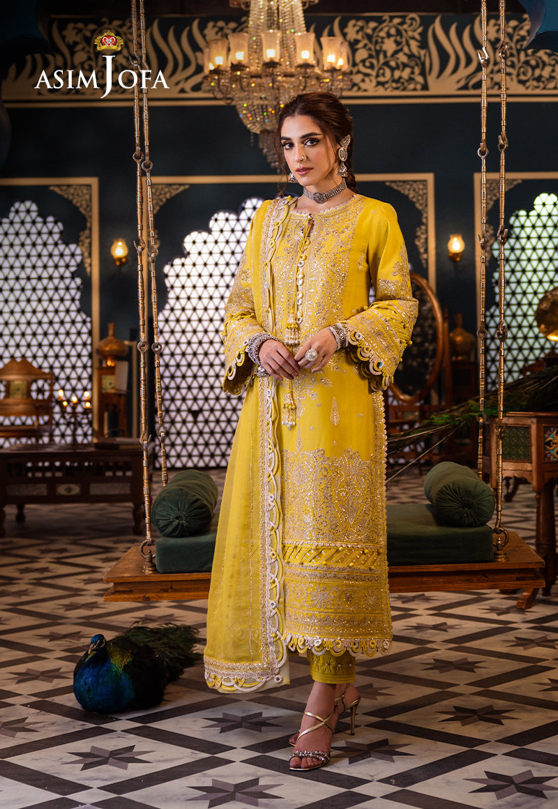 Asim Jofa 3 Piece Custom Stitched Suit - Yellow - LB286461