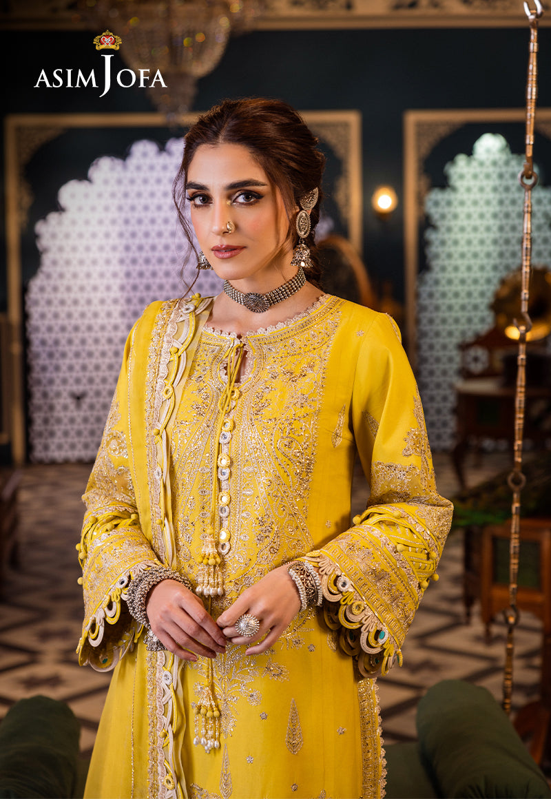 Asim Jofa 3 Piece Custom Stitched Suit - Yellow - LB286461