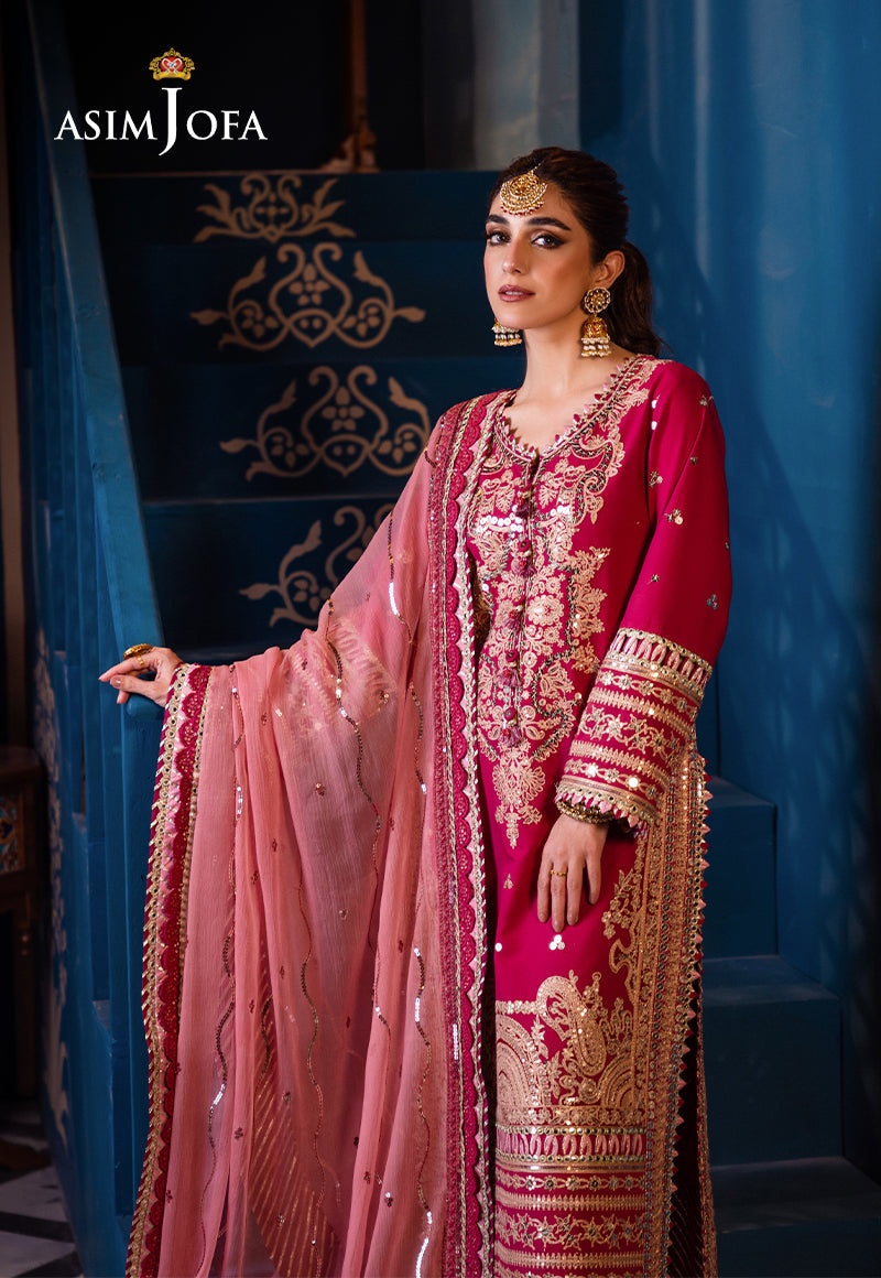 Asim Jofa 3 Piece Custom Stitched Suit - Red - LB286458