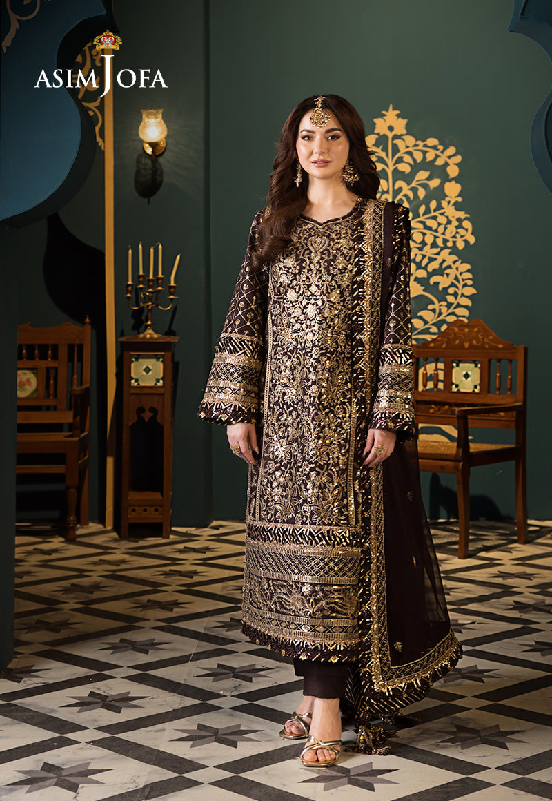 Asim Jofa 3 Piece Custom Stitched Suit - Brown - LB286483