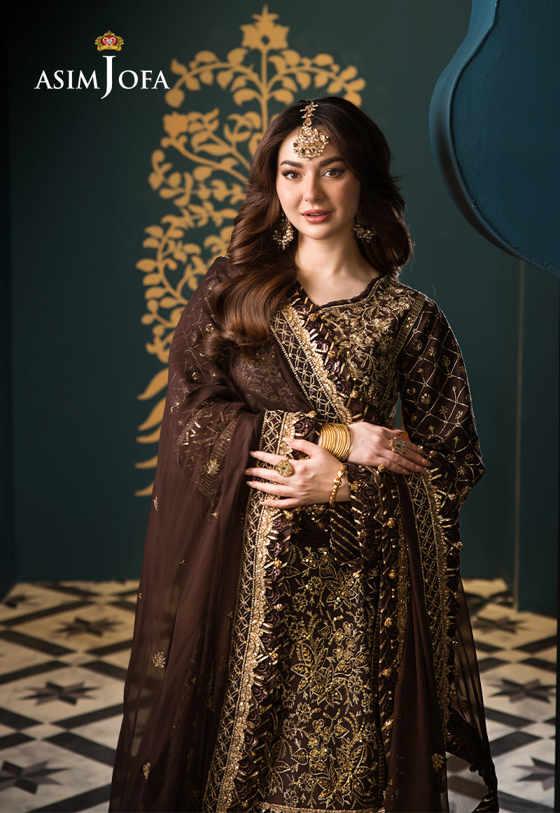 Asim Jofa 3 Piece Custom Stitched Suit - Brown - LB286483