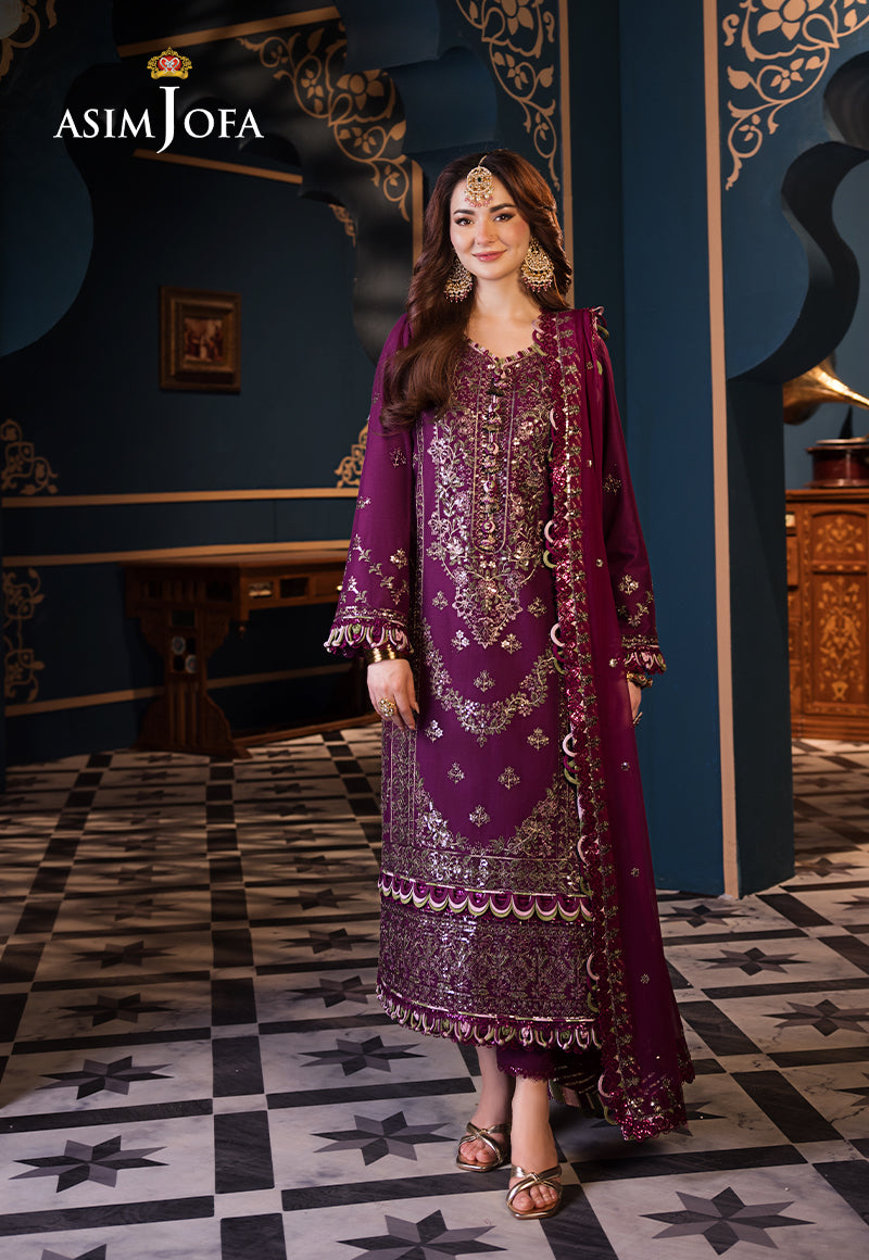 Asim Jofa 3 Piece Custom Stitched Suit - Purple - LB286480