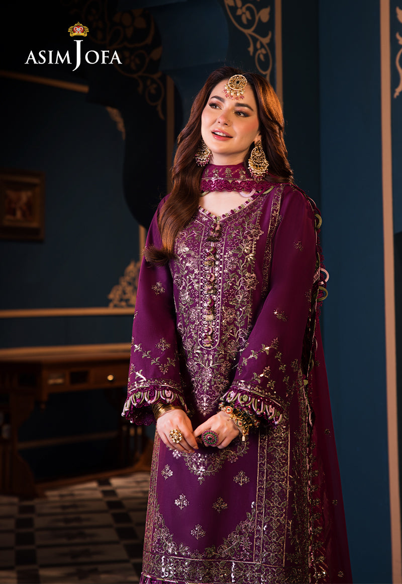 Asim Jofa 3 Piece Custom Stitched Suit - Purple - LB286480