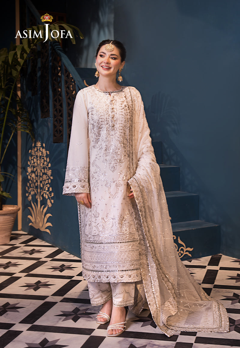 Asim Jofa 3 Piece Custom Stitched Suit - Off-White - LB286479