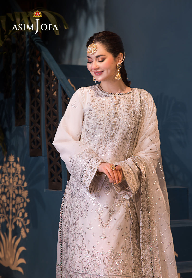 Asim Jofa 3 Piece Custom Stitched Suit - Off-White - LB286479