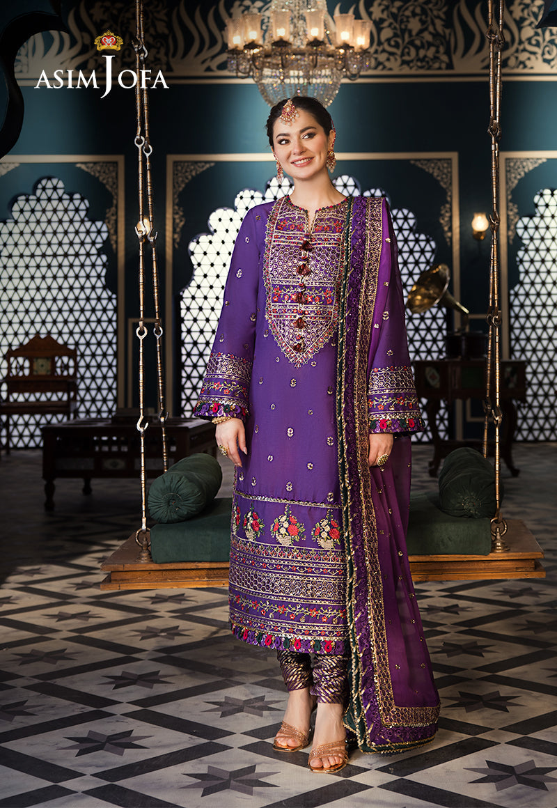 Asim Jofa 3 Piece Custom Stitched Suit - Purple - LB286478