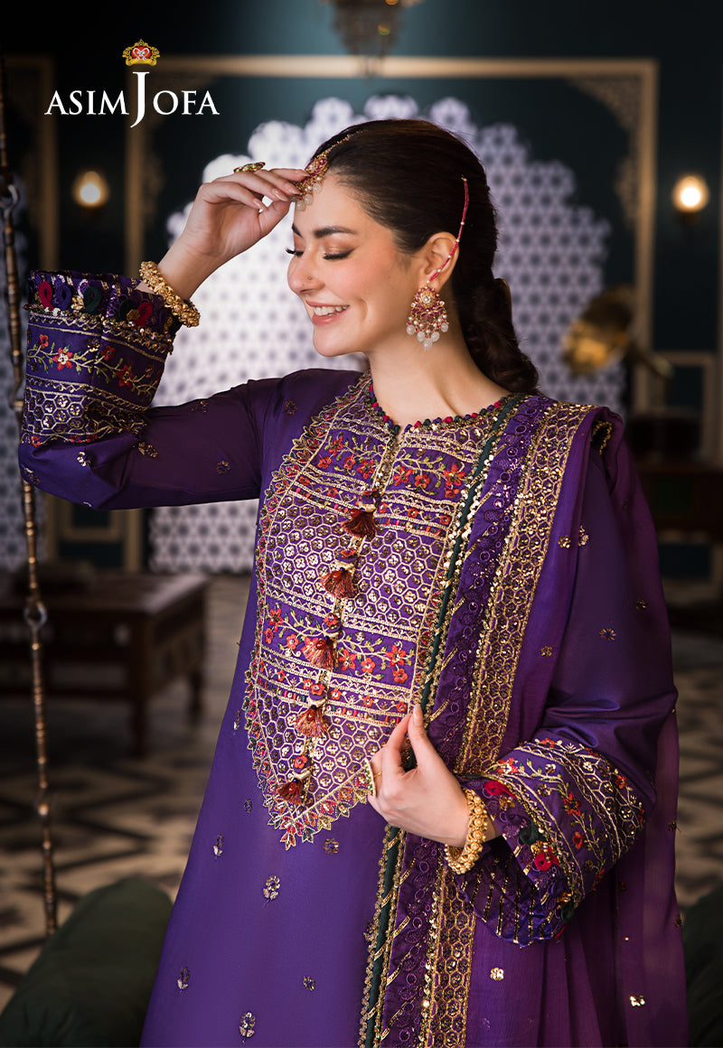 Asim Jofa 3 Piece Custom Stitched Suit - Purple - LB286478