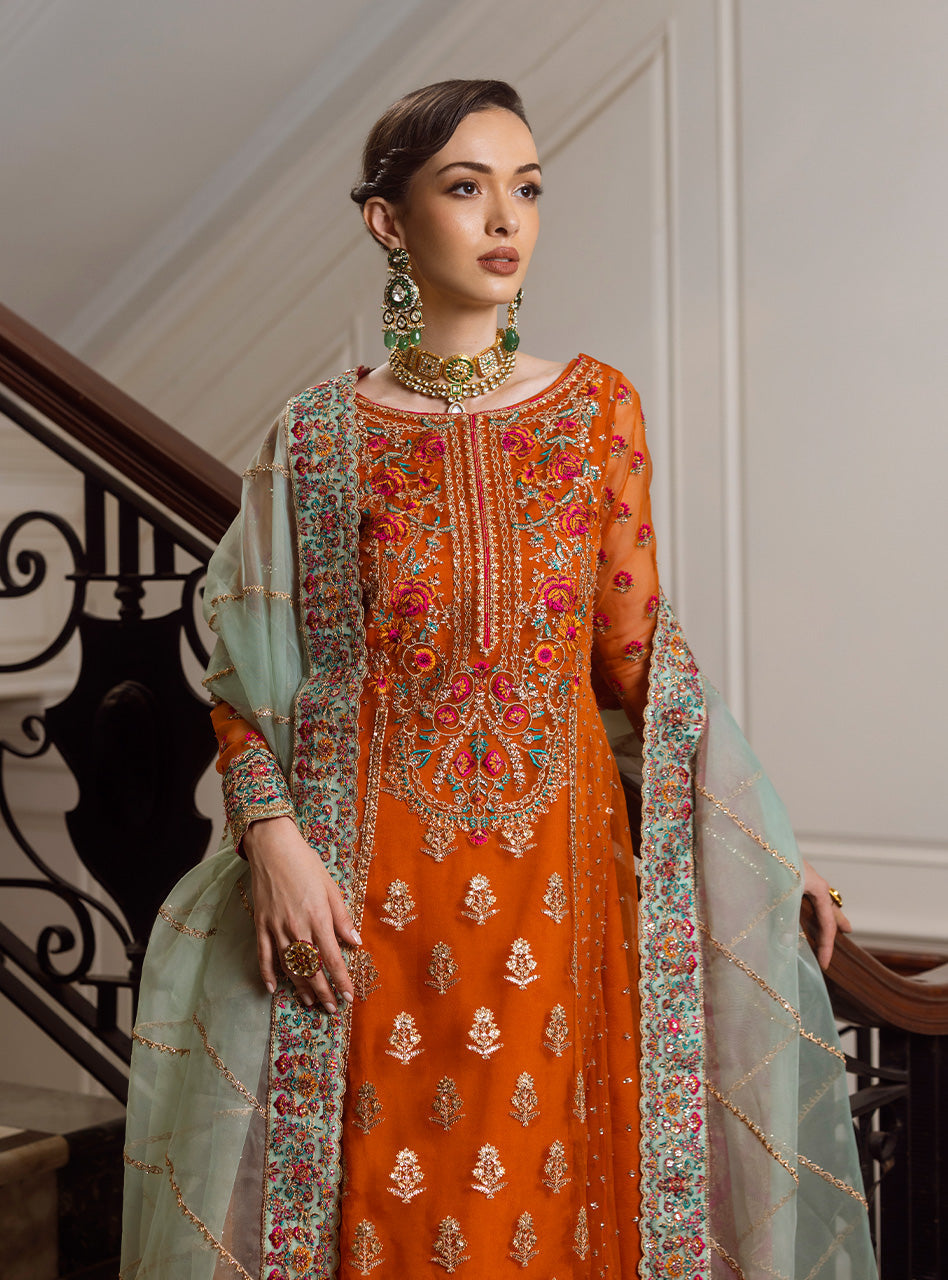 Zainab Chottani 3 Piece Custom Stitched Suit - Orange - LB288927