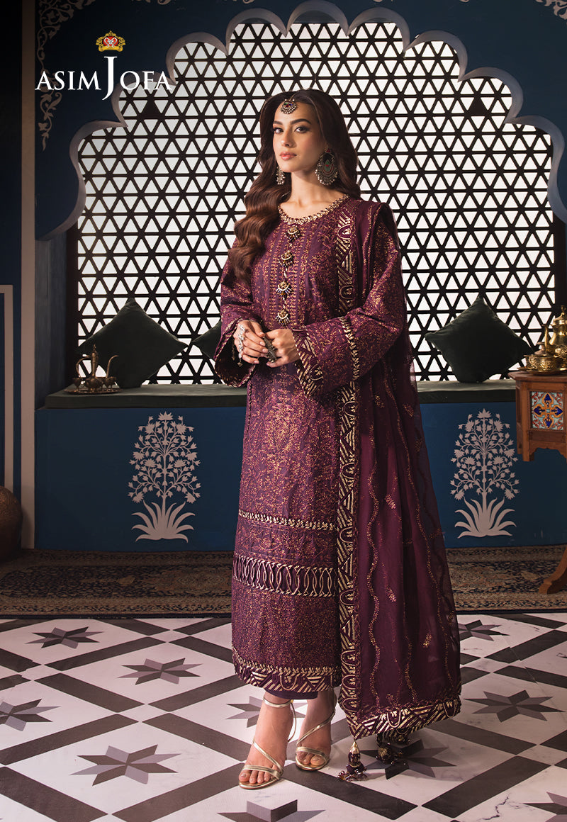 Asim Jofa 3 Piece Custom Stitched Suit - Purple - LB286473