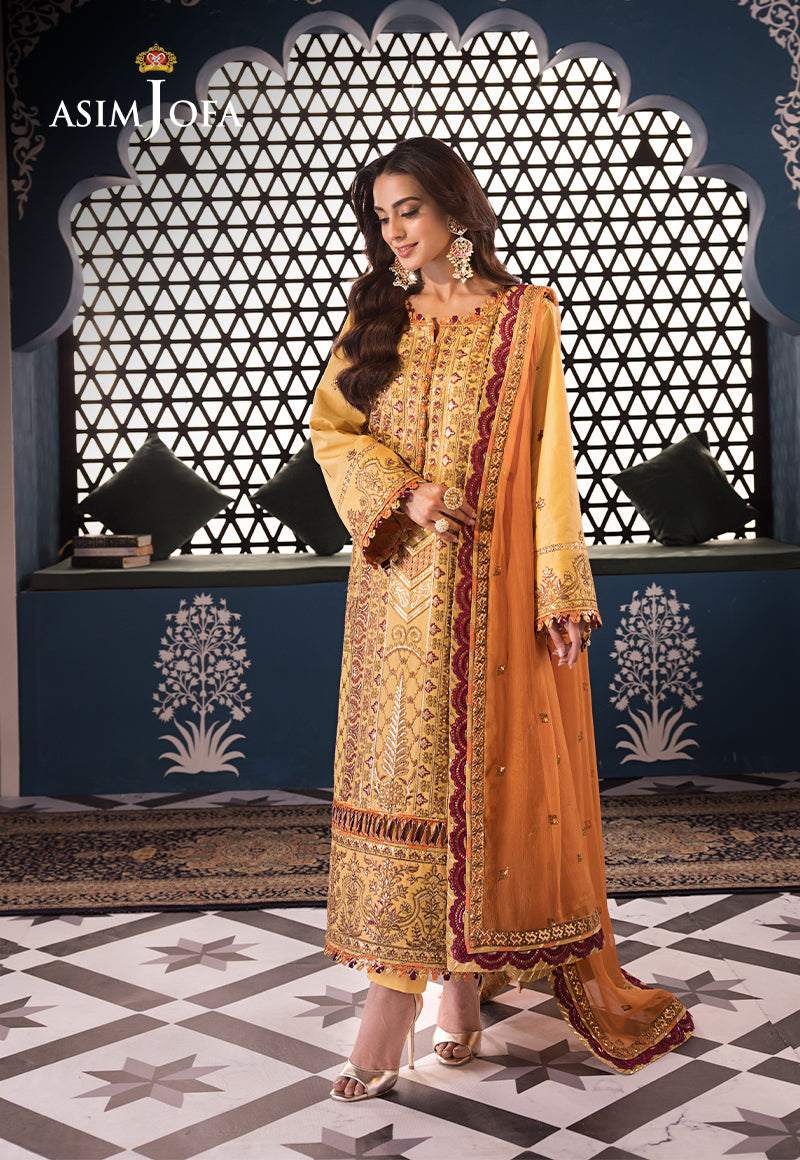 Asim Jofa 3 Piece Custom Stitched Suit - Orange - LB286470