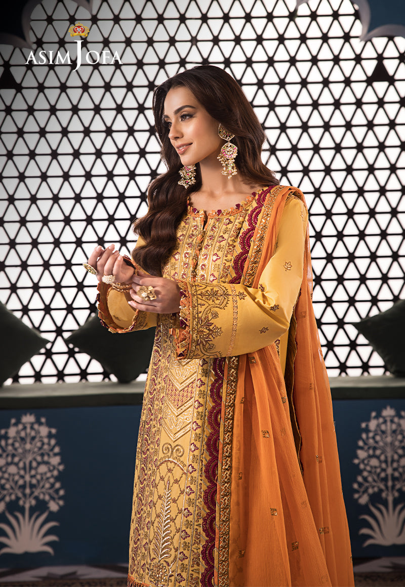 Asim Jofa 3 Piece Custom Stitched Suit - Orange - LB286470