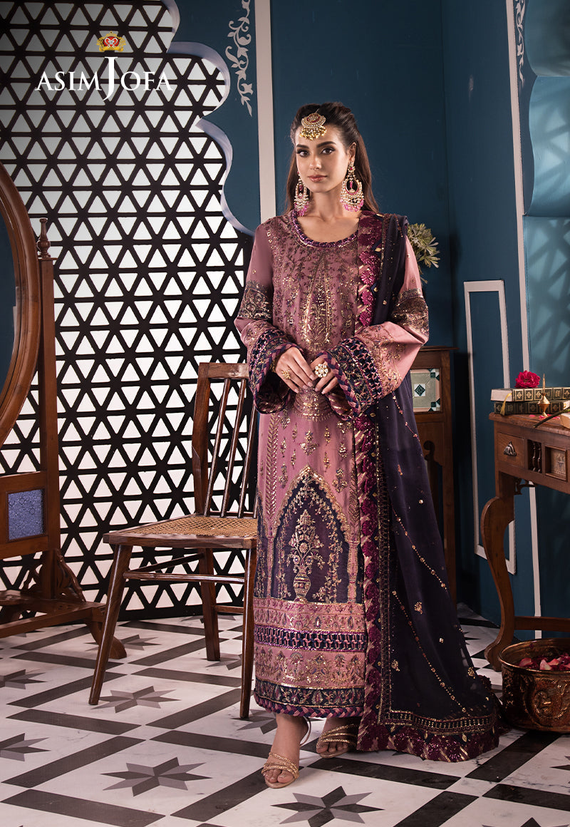 Asim Jofa 3 Piece Custom Stitched Suit - Purple - LB286464