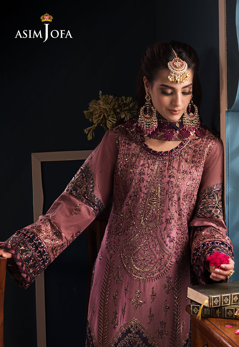 Asim Jofa 3 Piece Custom Stitched Suit - Purple - LB286464