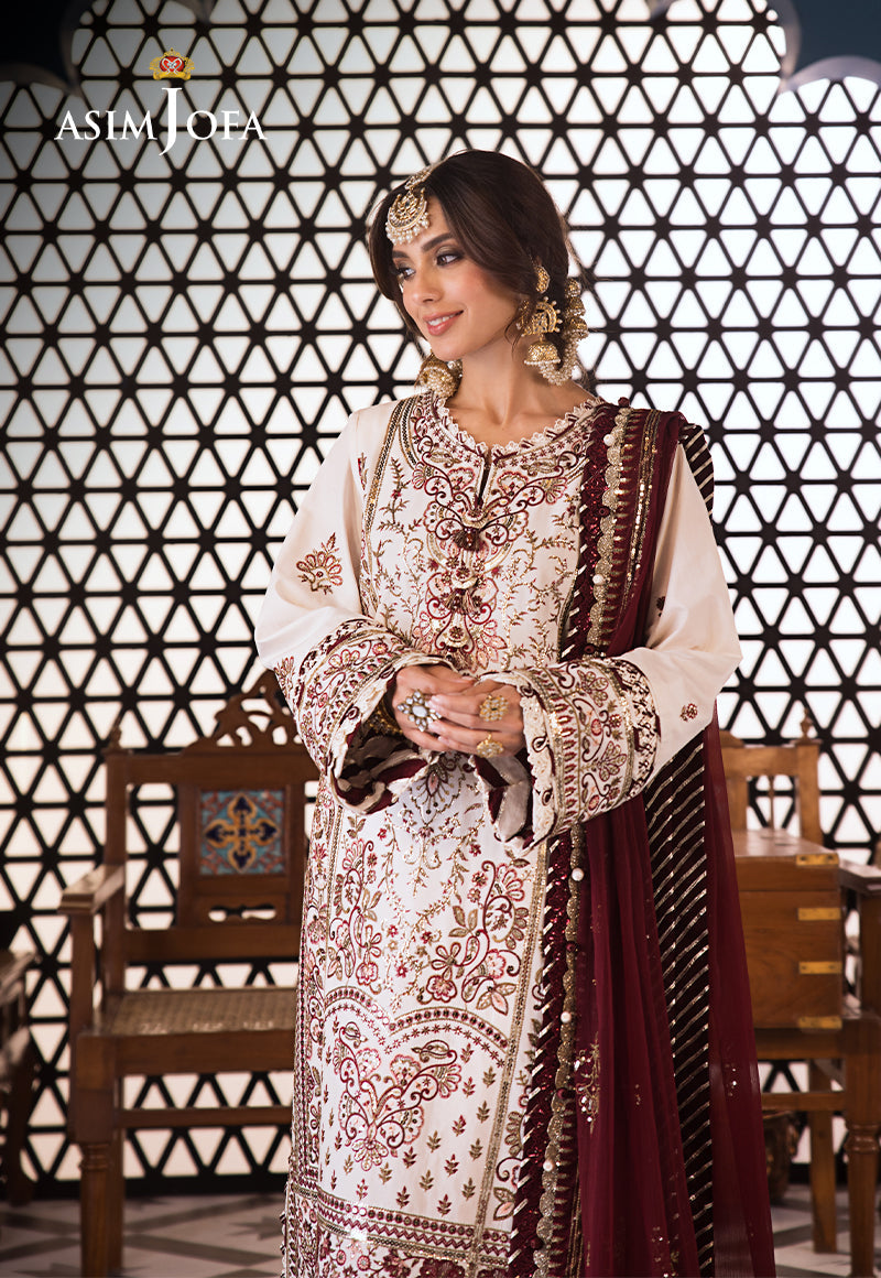 Asim Jofa 3 Piece Custom Stitched Suit - Off-White - LB286474