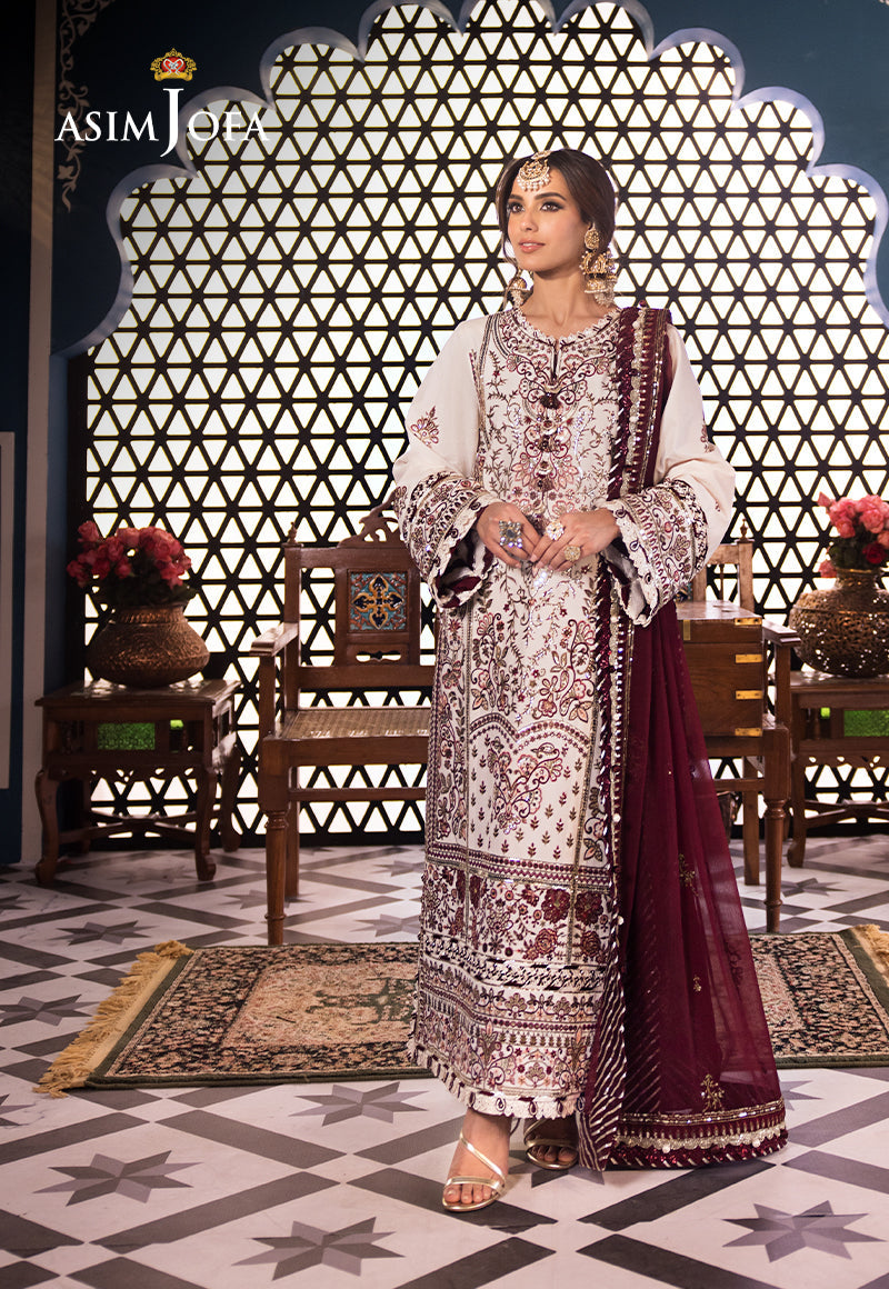 Asim Jofa 3 Piece Custom Stitched Suit - Off-White - LB286474