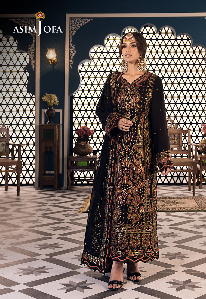 Asim Jofa 3 Piece Custom Stitched Suit - Black - LB286467