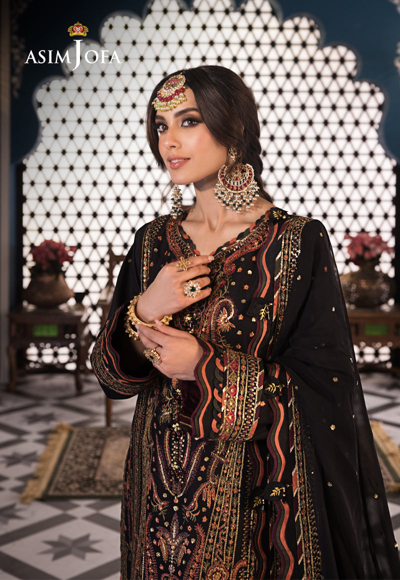 Asim Jofa 3 Piece Custom Stitched Suit - Black - LB286467