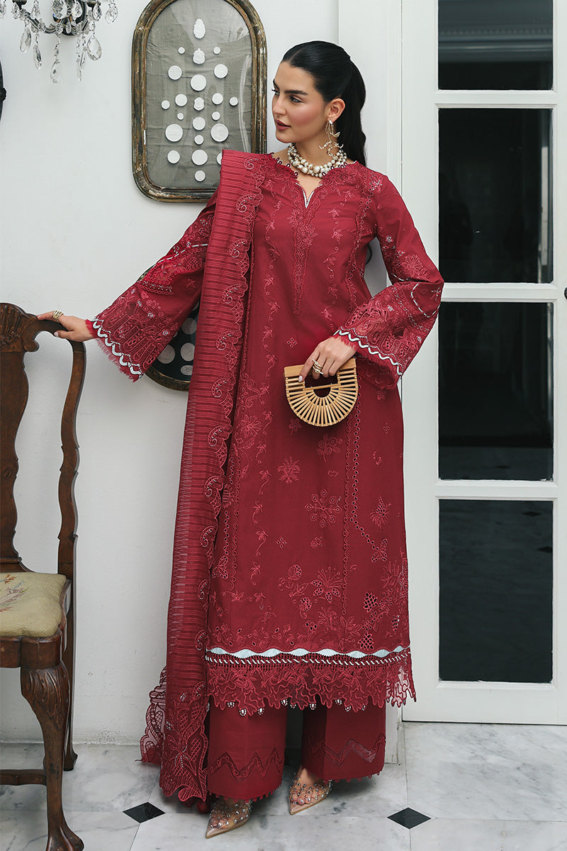 Qalamkar 3 Piece Custom Stitched Suit - Red - LB31547