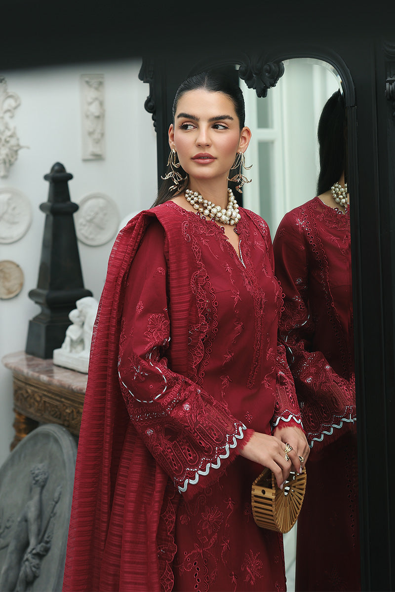 Qalamkar 3 Piece Custom Stitched Suit - Red - LB31547