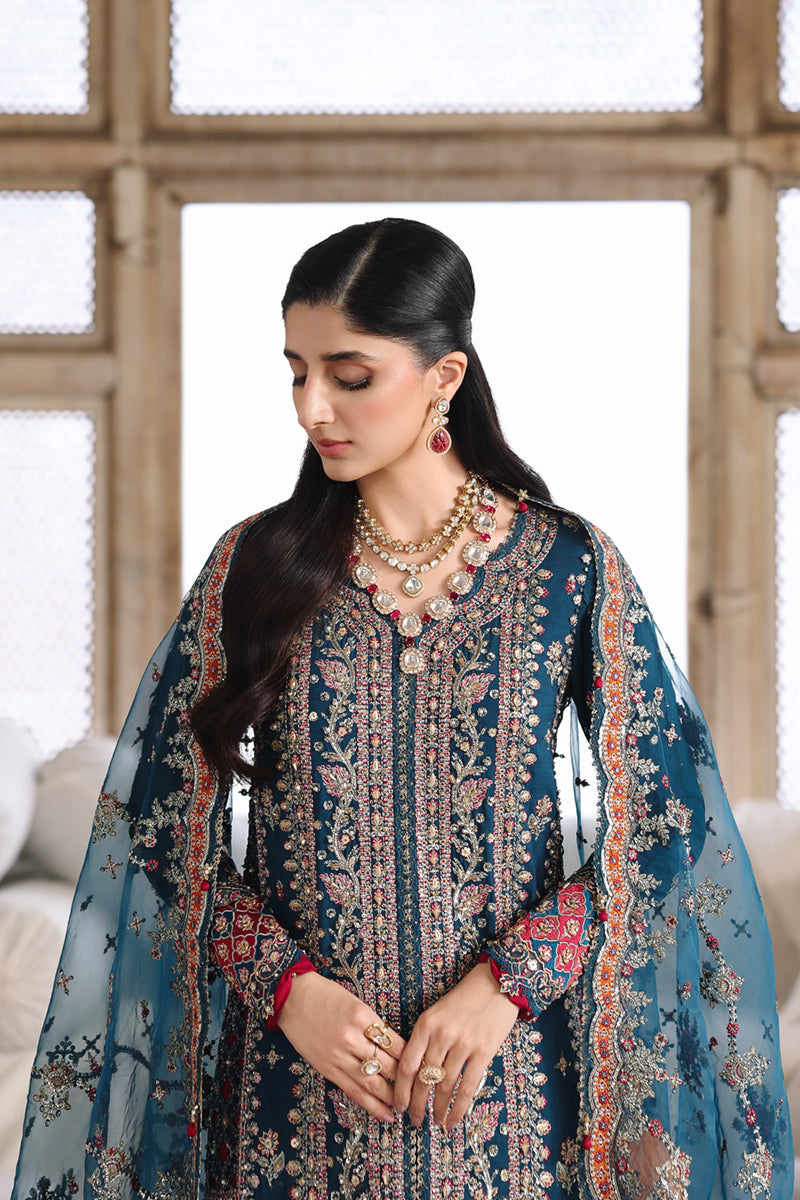 Qalamkar 3 Piece Custom Stitched Suit - Blue - LB31525
