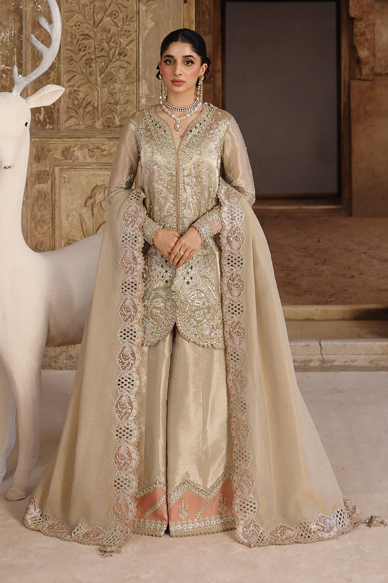 Qalamkar 3 Piece Custom Stitched Suit - Beige - LB31524