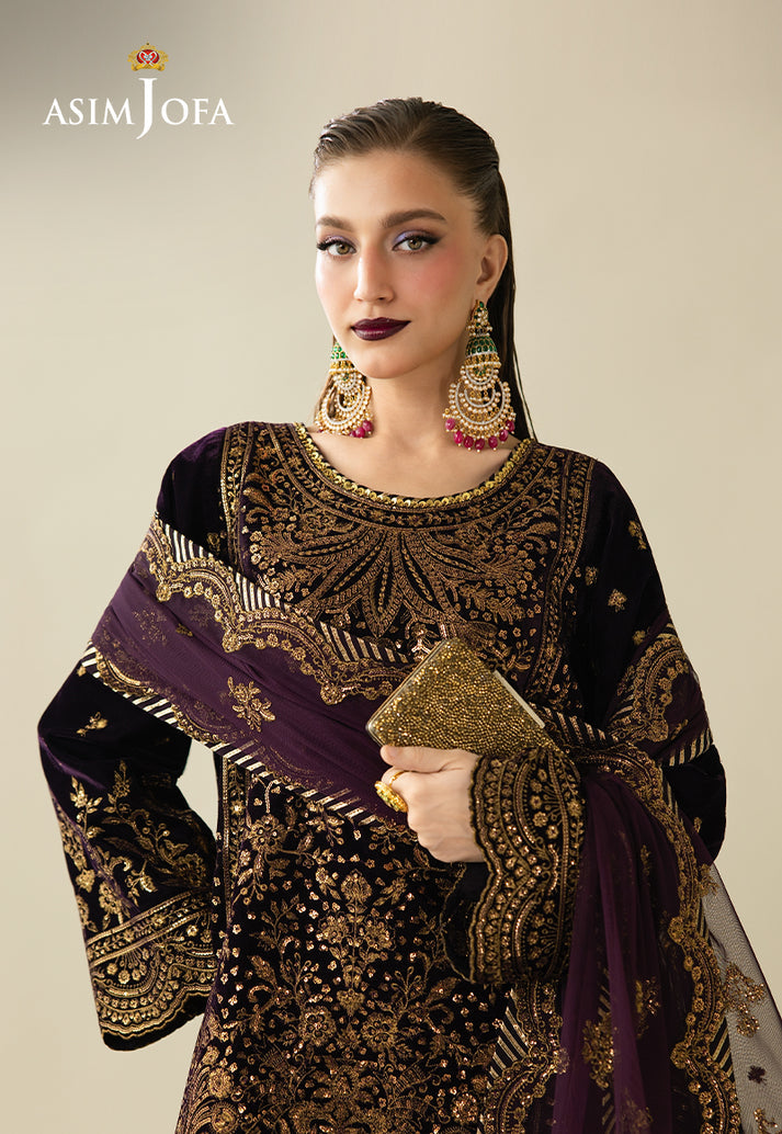 Asim Jofa 3 Piece Custom Stitched Suit - Purple - LB31636