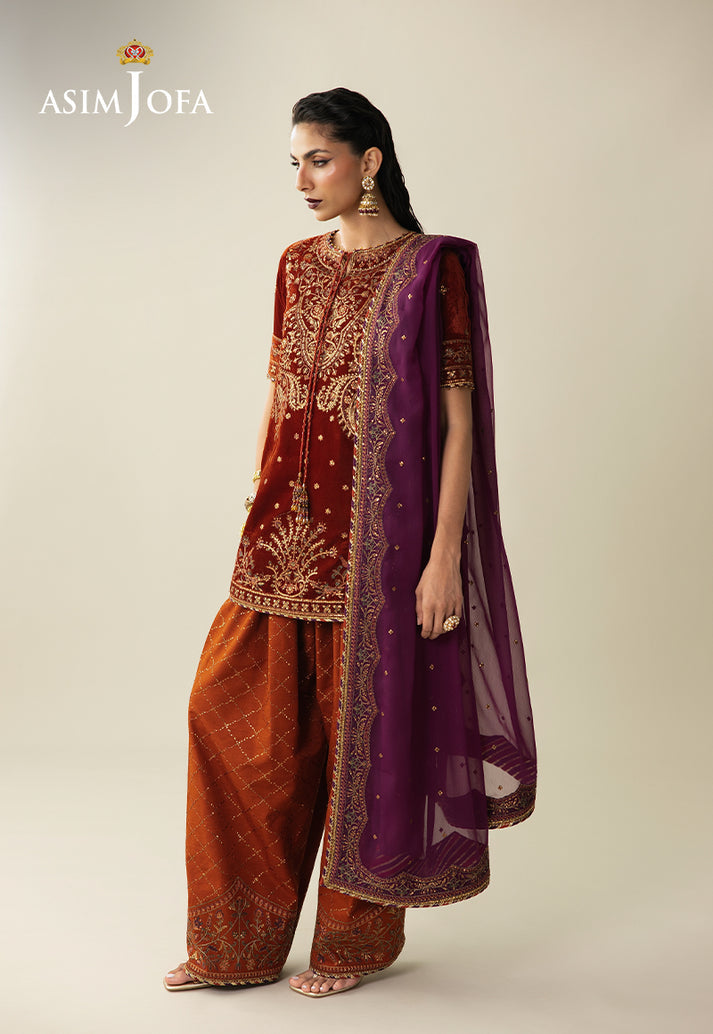 Asim Jofa 3 Piece Custom Stitched Suit - Rust - LB31631