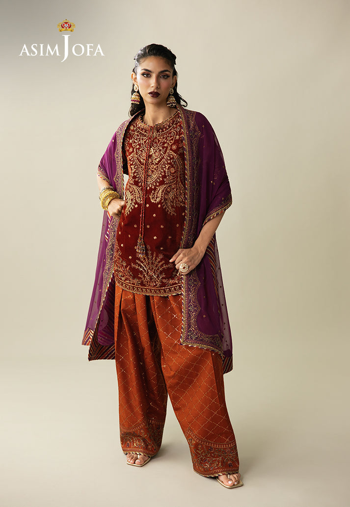 Asim Jofa 3 Piece Custom Stitched Suit - Rust - LB31631